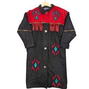 MaryLou Ozbolt Storer Southwest Aztec Design Fringe Wool Size Small or Large EUC